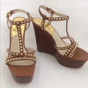 Michael Kors gold studded wedge sandals